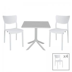 Τραπεζαρία κήπου Groovy-Ignite pakoworld σετ 5τεμ PP λευκό 80x80x74,5εκ.