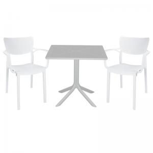 Τραπεζαρία κήπου Groovy-Fontline pakoworld σετ 3τεμ PP λευκό 80x80x74,5εκ.