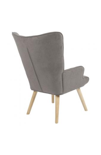 Πολυθρόνα Fluffy pakoworld ύφασμα γκρι-πόδι rubberwood φυσικό 75x69x96εκ