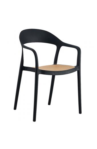 Πολυθρόνα Ember στοιβαζόμενη pakoworld με UV protection PP μπεζ-μαύρο 52.5x56.5x81εκ.