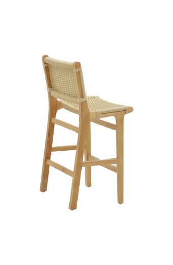 Σκαμπό μπαρ Julien pakoworld rubberwood φυσικό-έδρα φυσικό σχοινί 45x46x95εκ