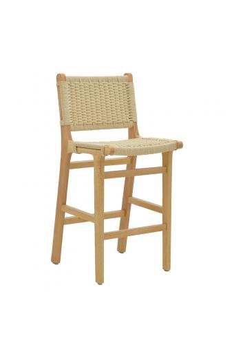 Σκαμπό μπαρ Julien pakoworld rubberwood φυσικό-έδρα φυσικό σχοινί 45x46x95εκ