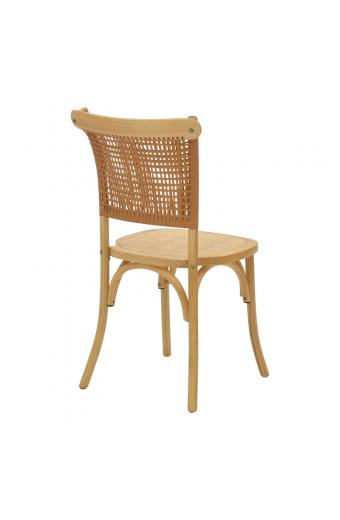 Καρέκλα Karley pakoworld φυσικό ξύλο οξιάς-έδρα φυσικό rattan 48x52x89εκ
