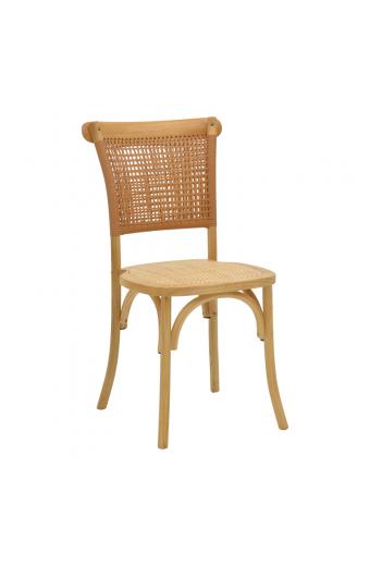 Καρέκλα Karley pakoworld φυσικό ξύλο οξιάς-έδρα φυσικό rattan 48x52x89εκ