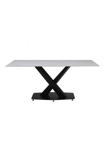Τραπέζι Tafel pakoworld Sintered stone λευκό με μεταλλικά πόδια σε μαύρη απόχρωση 180x90x76εκ