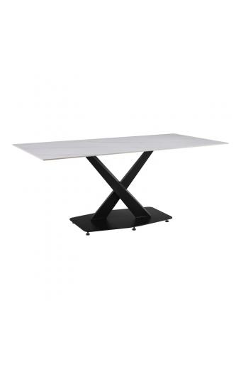 Τραπέζι Tafel pakoworld Sintered stone λευκό με μεταλλικά πόδια σε μαύρη απόχρωση 180x90x76εκ