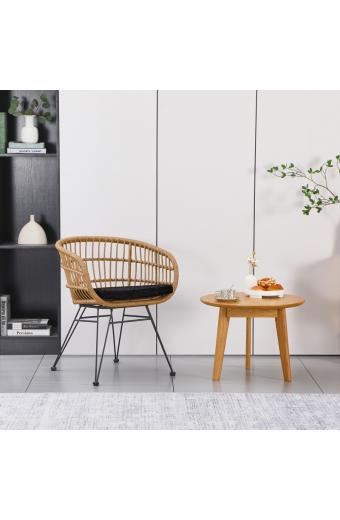 Πολυθρόνα Naoki pakoworld με μαξιλάρι pe rattan σε φυσική απόχρωση και μαύρα μεταλλικά πόδια 63x61x79εκ