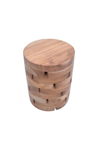 Σκαμπό Shard Inart φυσικό μασίφ ξύλο teak Φ35x45εκ