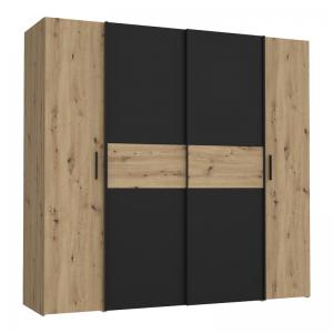 Ντουλάπα ρούχων Bekerk pakoworld τετράφυλλη μαύρο-oak μελαμίνης 200x61x190.5εκ