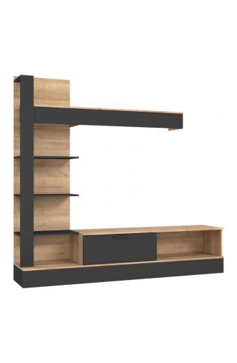 Σύνθετο σαλονιού Dranko pakoworld μαύρο-oak μελαμίνης 205x41.5x192εκ