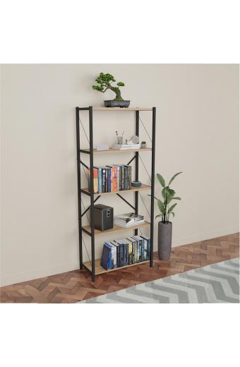 Βιβλιοθήκη Draizy pakoworld oak μελαμίνης-μαύρο μέταλλο 63x30x150εκ