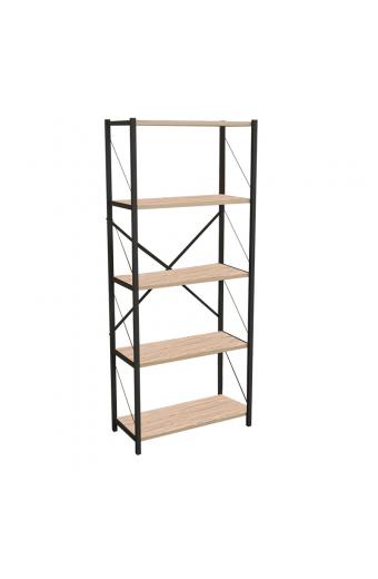 Βιβλιοθήκη Draizy pakoworld oak μελαμίνης-μαύρο μέταλλο 63x30x150εκ