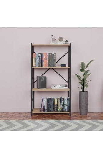 Βιβλιοθήκη Jackrey pakoworld oak μελαμίνης-μαύρο μέταλλο 60x30x114εκ