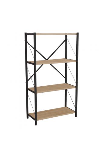 Βιβλιοθήκη Jackrey pakoworld oak μελαμίνης-μαύρο μέταλλο 60x30x114εκ