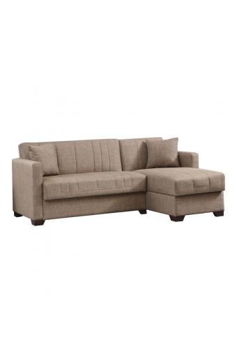 Γωνιακός καναπές-κρεβάτι με αποθηκευτικό χώρο Alasko pakoworld μπεζ ύφασμα 204x143x83εκ