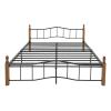Κρεβάτι διπλό Faryn pakoworld καρυδί rubberwood-μαύρο μέταλλο 150x200εκ