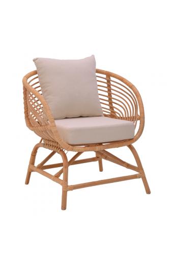 Πολυθρόνα Caxen pakoworld φυσικό rattan-λευκό μαξιλάρι 72x63x75εκ