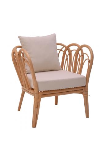 Πολυθρόνα Tania pakoworld φυσικό rattan-λευκό μαξιλάρι 76x76x76εκ