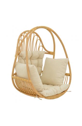 Κρεμαστή κούνια Jorg pakoworld φυσικό rattan-κρεμ μαξιλάρι 80x59x105εκ