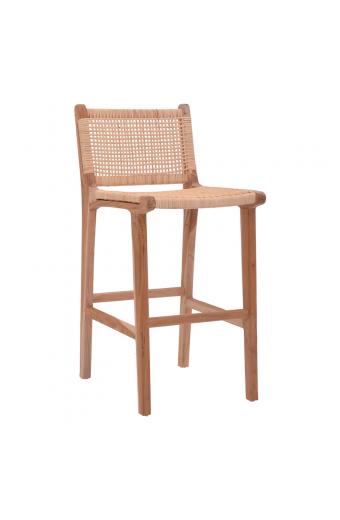 Σκαμπό μπαρ μεσαίου ύψους Sponze pakoworld teak ξύλο-φυσικό rattan σε φυσική απόχρωση 40x47x89εκ