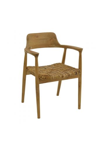 Πολυθρόνα Denverone pakoworld φυσικό teak ξύλο και ψάθα 57x54x79εκ