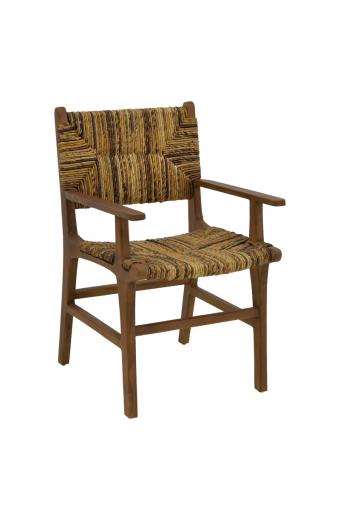 Πολυθρόνα Refane pakoworld φυσικό teak ξύλο-ψάθα 55x60x85εκ