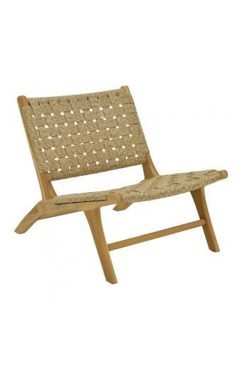 Πολυθρόνα Foldere pakoworld φυσικό teak ξύλο-pe σχοινί 65x78x68εκ