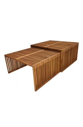 Τραπέζι Tinnie I pakoworld σετ 2τεμ teak ξύλο σε φυσική απόχρωση