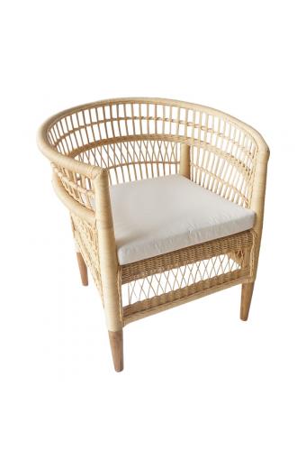 Πολυθρόνα Necorian paakoworld teak ξύλο με pe rattan σε φυσική απόχρωση και λευκό μαξιλάρι 80x70x87εκ