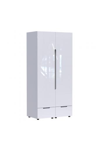 Ντουλάπα δίφυλλη Afina pakoworld mdf σε λευκή glossy απόχρωση 100x57x213εκ