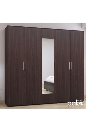 Ντουλάπα πεντάφυλλη με καθρέφτη Luna pakoworld σε wenge απόχρωση 220x52x200εκ