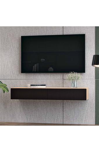 Κονσόλα με 2 συρτάρια Doha pakoworld mdf σε μαύρη με oak απόχρωση 120x41x20cm