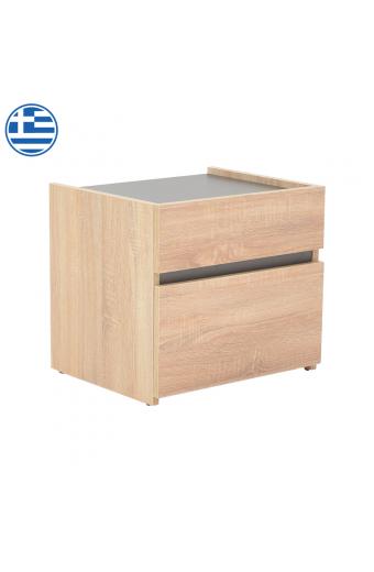 Κομοδίνο Comcie pakoworld σε φυσικό με γκρι απόχρωση 50x42x45.5εκ