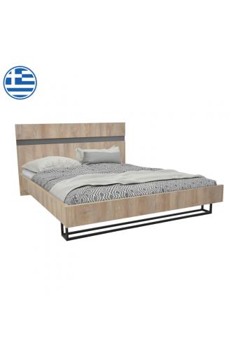 Κρεβάτι διπλό Elencia pakoworld σε oak με γκρι απόχρωση 160x200εκ