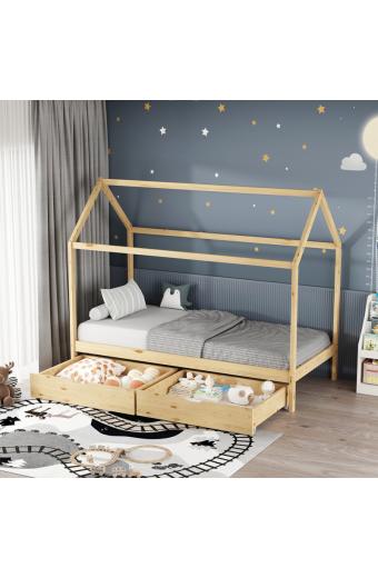 Παιδικό κρεβάτι Mellin τ.Montessori με 2 συρτάρια pakoworld ξύλο πεύκου σε φυσική απόχρωση 90x190εκ