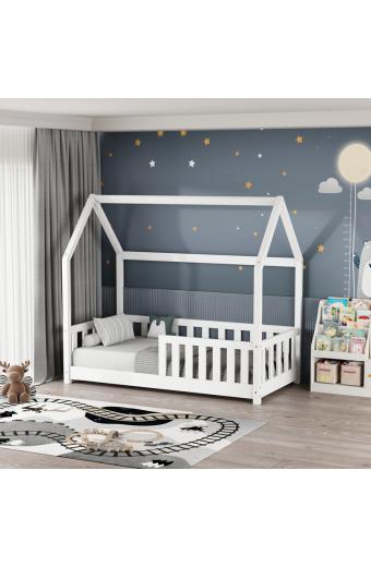 Παιδικό κρεβάτι Bambie με κιγκλίδωμα τ.Montessori pakoworld ξύλο πεύκου σε λευκή απόχρωση 70x140εκ