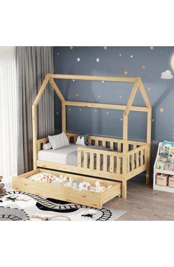 Παιδικό κρεβάτι Bendina τ.Montessori με συρτάρι pakoworld ξύλο πεύκου σε φυσική απόχρωση 70x140εκ
