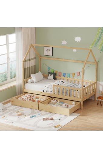 Παιδικό κρεβάτι Piccolo τ.Montessori με 2 συρτάρια pakoworld ξύλο πεύκου σε φυσική απόχρωση 90x190εκ