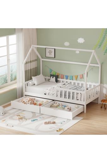 Παιδικό κρεβάτι Piccolo τ.Montessori με 2 συρτάρια pakoworld ξύλο πεύκου σε λευκή απόχρωση 90x190εκ