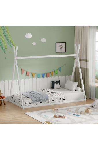 Παιδικό κρεβάτι Lilly τ.Montessori pakoworld ξύλο πεύκου σε λευκή απόχρωση 90x190εκ