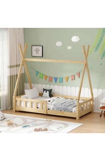 Παιδικό κρεβάτι Noam τ.Montessori με κιγκλίδωμα pakoworld ξύλο πεύκου σε φυσική απόχρωση 70x140εκ