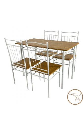 Τραπεζαρία Reforia pakoworld σετ 5τμχ mdf σε φυσική απόχρωση με λευκά μεταλλικά πόδια 110x60x74εκ