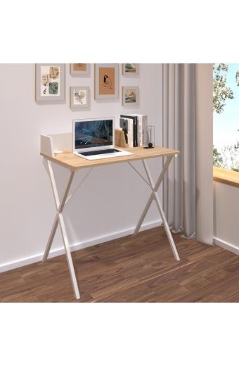Γραφείο εργασίας Zervan pakoworld σε oak απόχρωση με πόδι λευκό μέταλλο 80x50x84εκ
