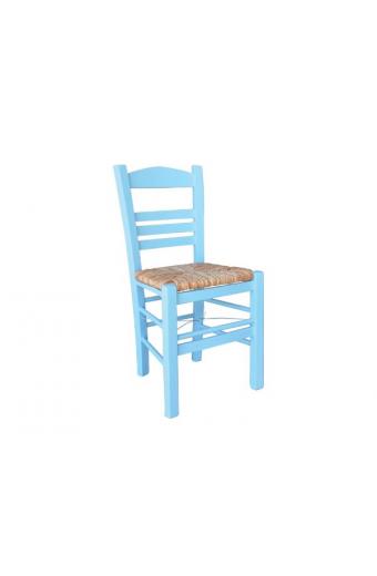 ΣΙΦΝΟΣ Καρέκλα Οξιά Βαφή Εμποτισμού Λάκα Γαλάζιο, Κάθισμα Ψάθα