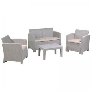 SAVANNA Set Σαλόνι Κήπου Βεράντας K/D, PP-UV Sand Grey Μαξιλάρια Μπεζ - Table+Sofa 2Seater+2 Armchairs