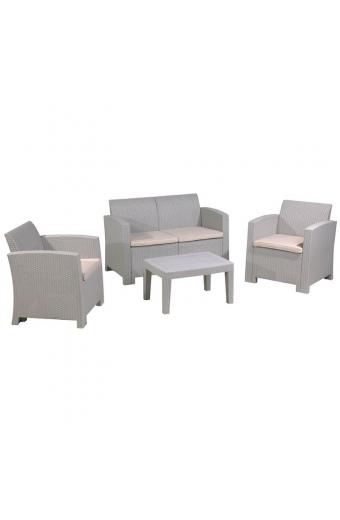 SAVANNA Set Σαλόνι Κήπου Βεράντας K/D, PP-UV Sand Grey Μαξιλάρια Μπεζ