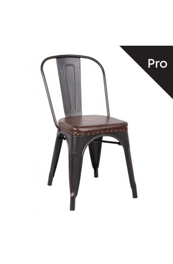 RELIX Καρέκλα-Pro, Μέταλλο Βαφή Antique Black, Pu Σκούρο Καφέ