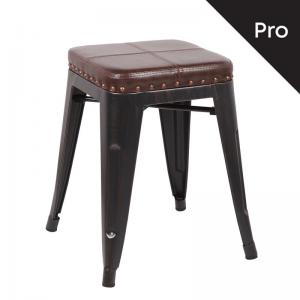 RELIX Σκαμπό-Pro, Στοιβαζόμενο, Μέταλλο Βαφή Antique Black, Pu Σκούρο Καφέ - 39x39x45cm