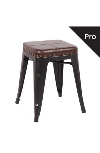 RELIX Σκαμπό-Pro, Στοιβαζόμενο, Μέταλλο Βαφή Antique Black, Pu Σκούρο Καφέ - 39x39x45cm
