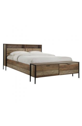 PALLET Κρεβάτι Διπλό με Χώρο Αποθήκευσης για Στρώμα 160x200 Μέταλλο Βαφή Μαύρο,Antique Oak